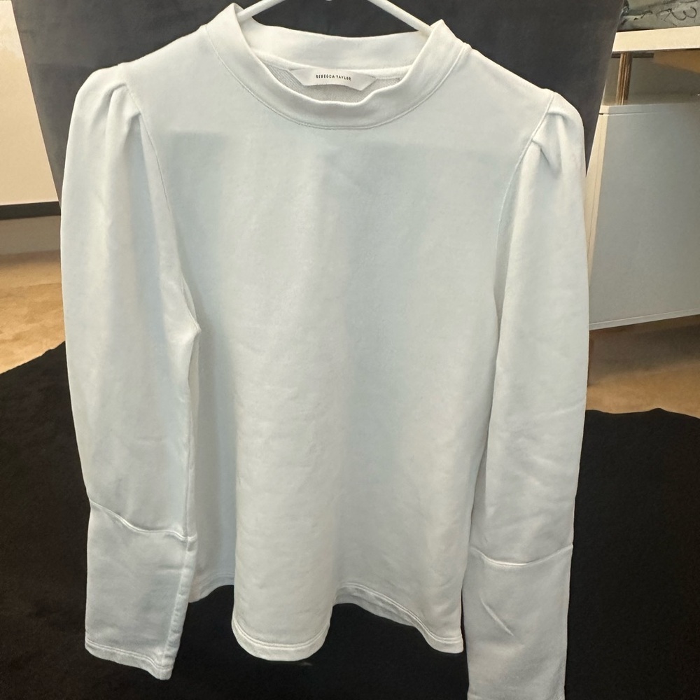 Rebecca Taylor Puff Sleeve French Terry Sweatshirt Long Sleeve Off White Small